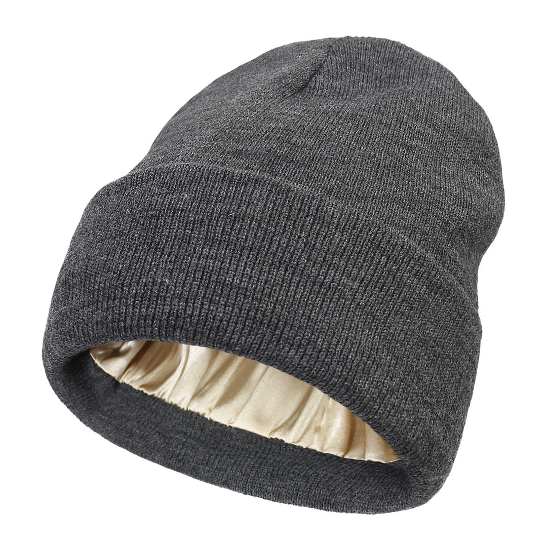 Pink cuffed beanie with satin lining