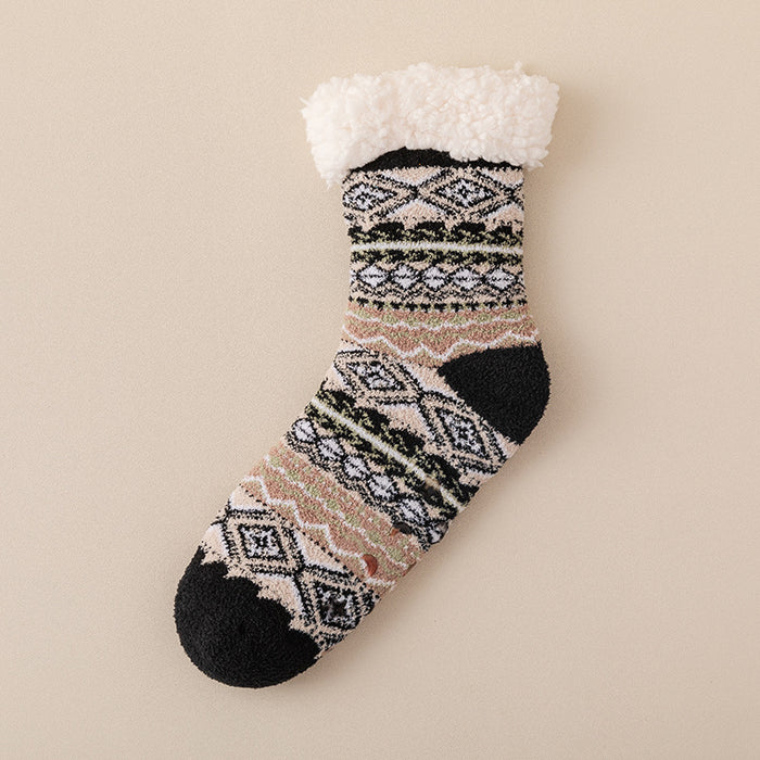 Heat Hollow Nordic Pattern Lounge Socks with Grip Sole