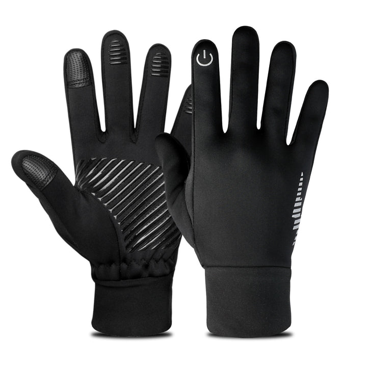 Black fleece lined touchscreen gloves with grip palm