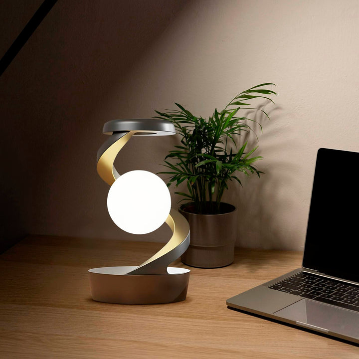 Floating moon lamp in spiral frame