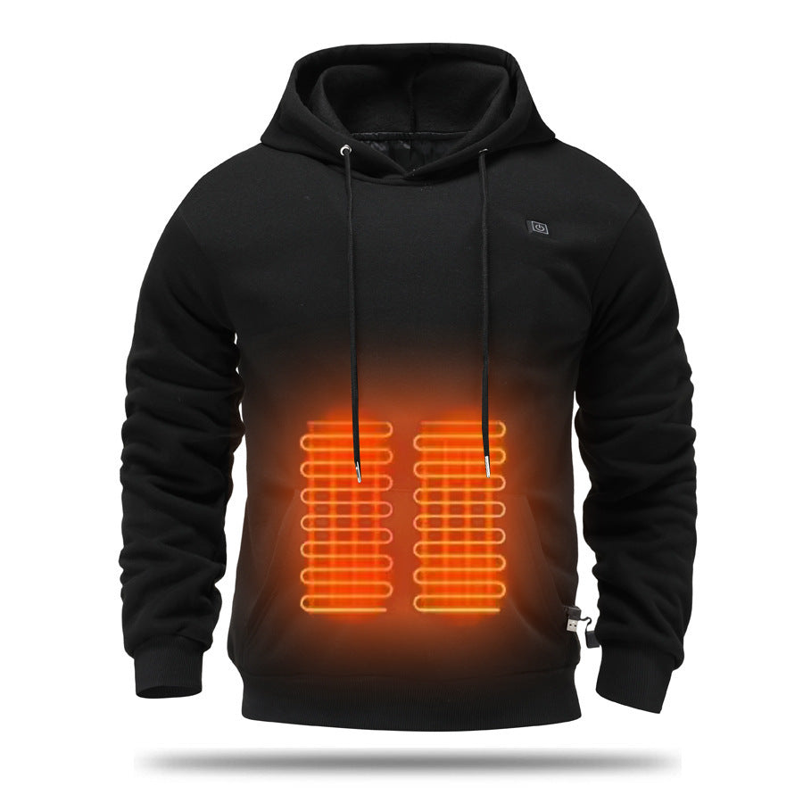Man wearing black USB heated hoodie