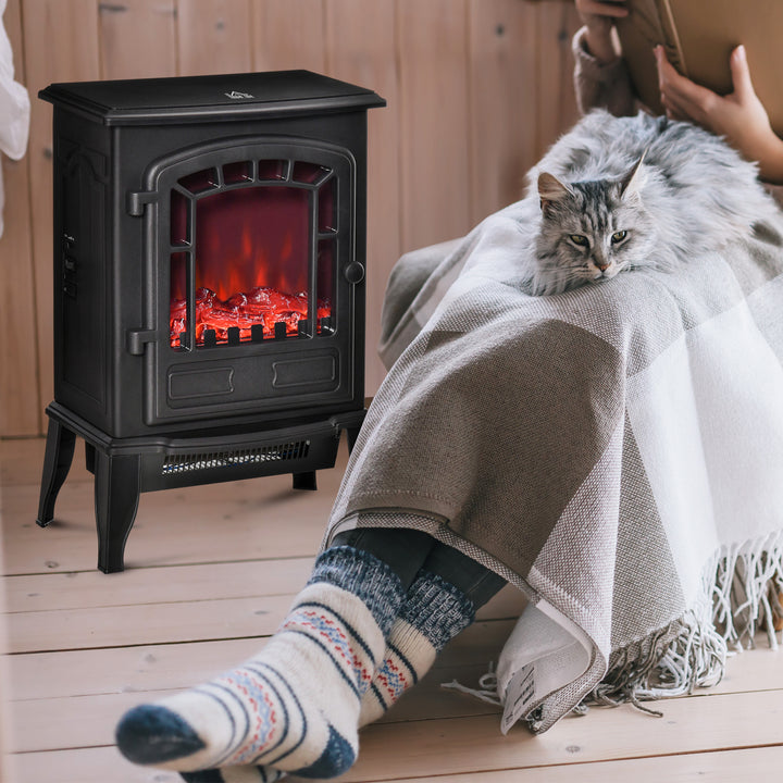 black electric stove fire with clear glass front