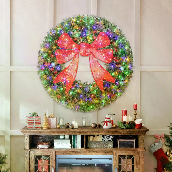 Heat Hollow Giant 152 cm Lighted Christmas Wreath with Red Bow