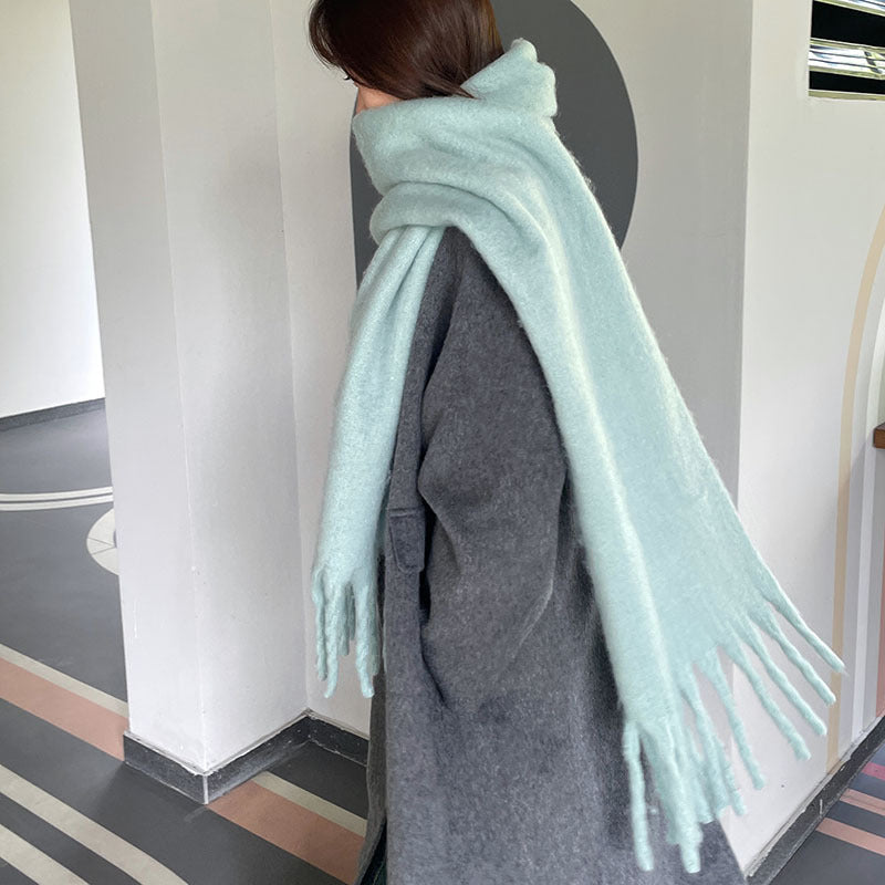 Pink oversized fluffy scarf with tassels
