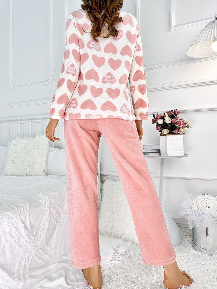 Pink heart print flannel pyjama set