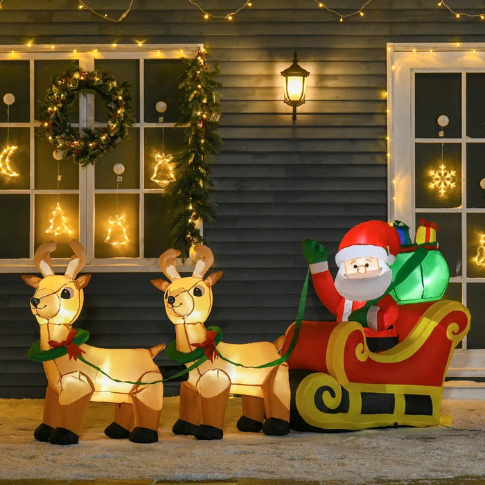 Heat Hollow Inflatable Santa Sleigh with Reindeer 8 ft, LED Lit