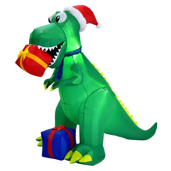 Heat Hollow 6ft Inflatable T-Rex in a Santa Hat with Gifts