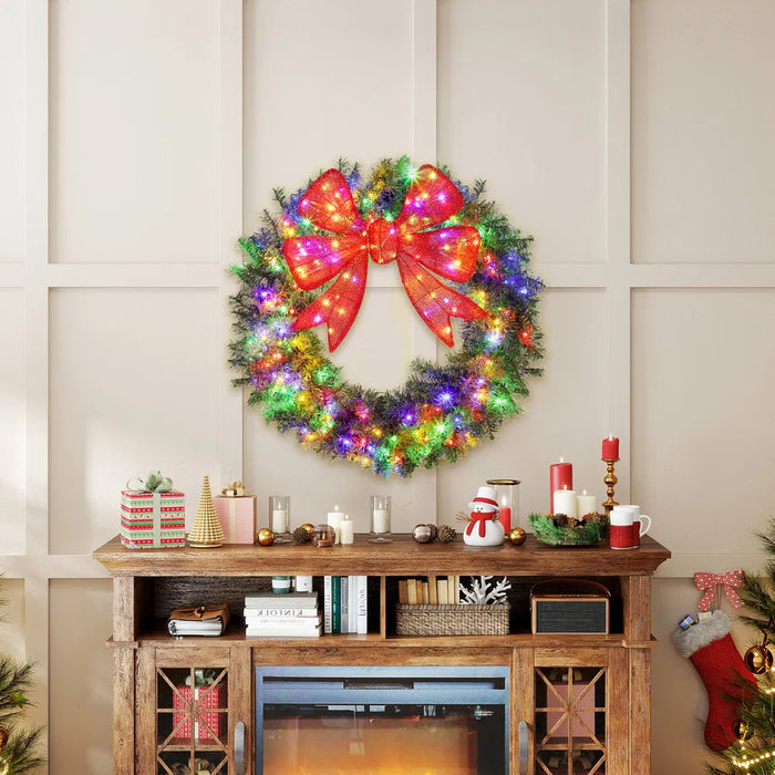 Heat Hollow Pre-Lit Christmas Wreath with Big Red Bow, 91cm