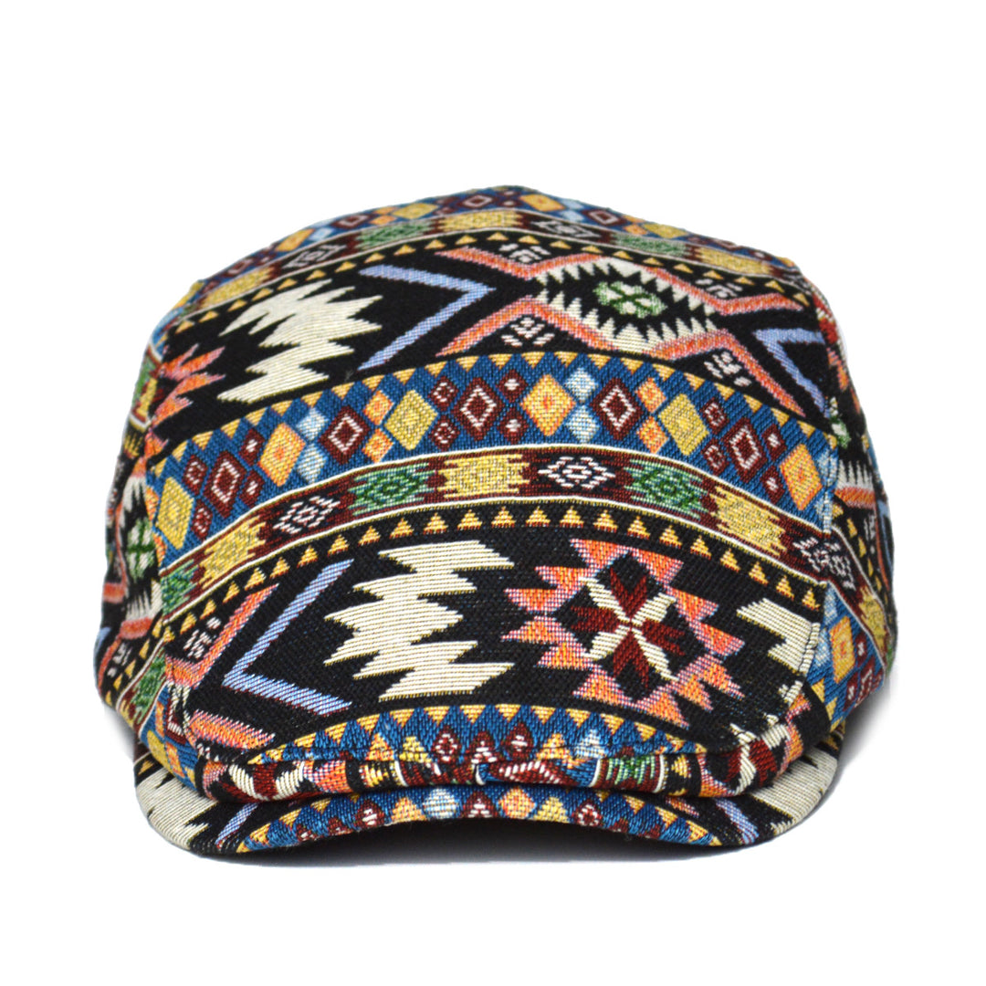 Patterned flat cap with geometric jacquard