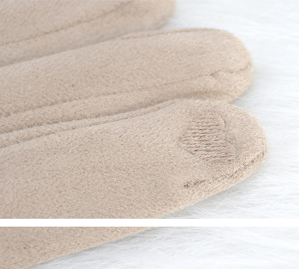 Camel faux suede gloves with gold bar detail