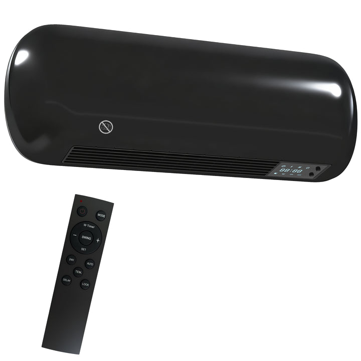 black wall-mounted fan heater with LED display