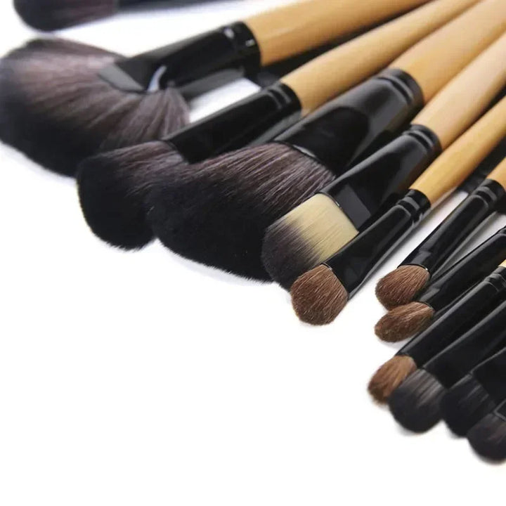 Makeup brush set in roll-up pouch