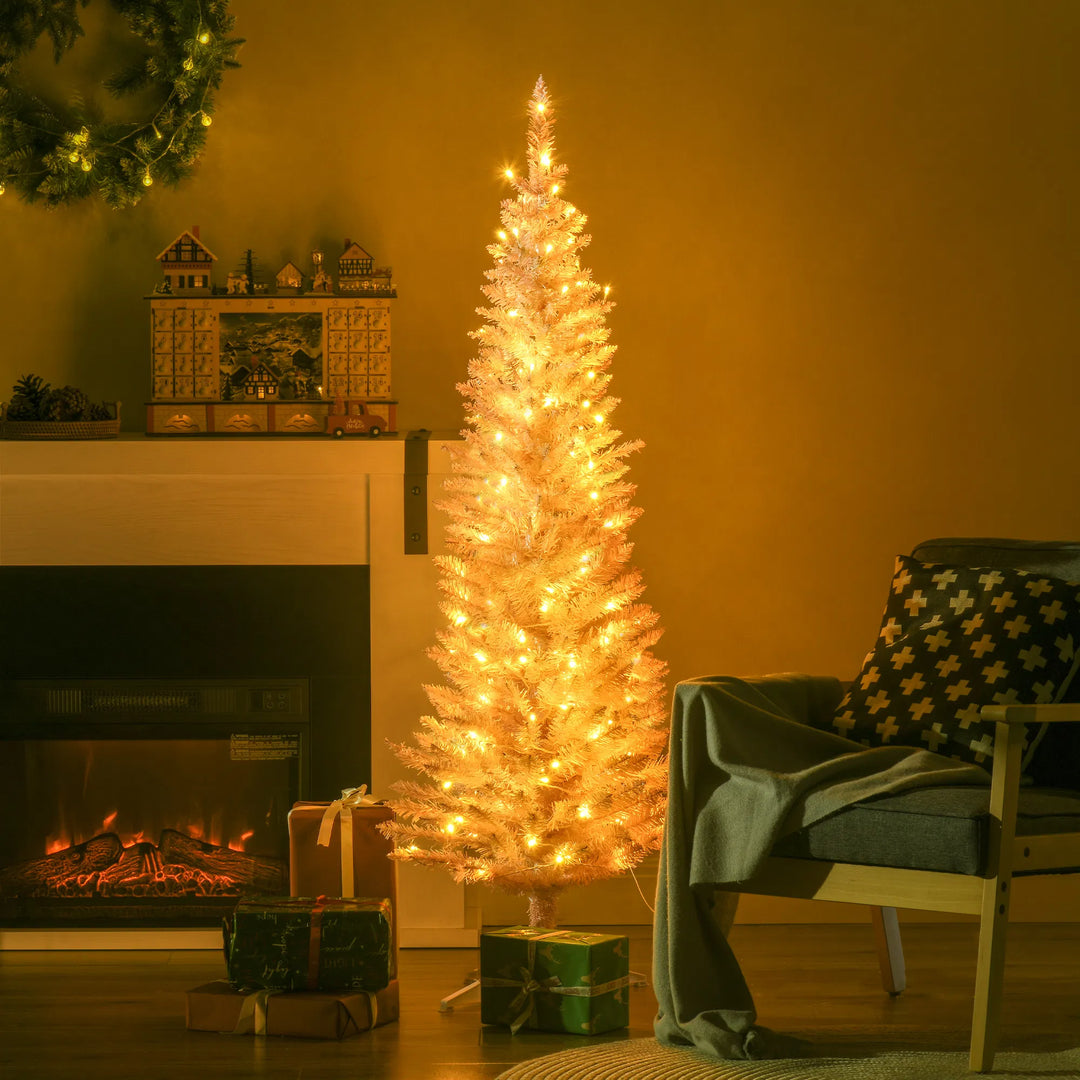 Pink slim pencil Christmas tree with lights