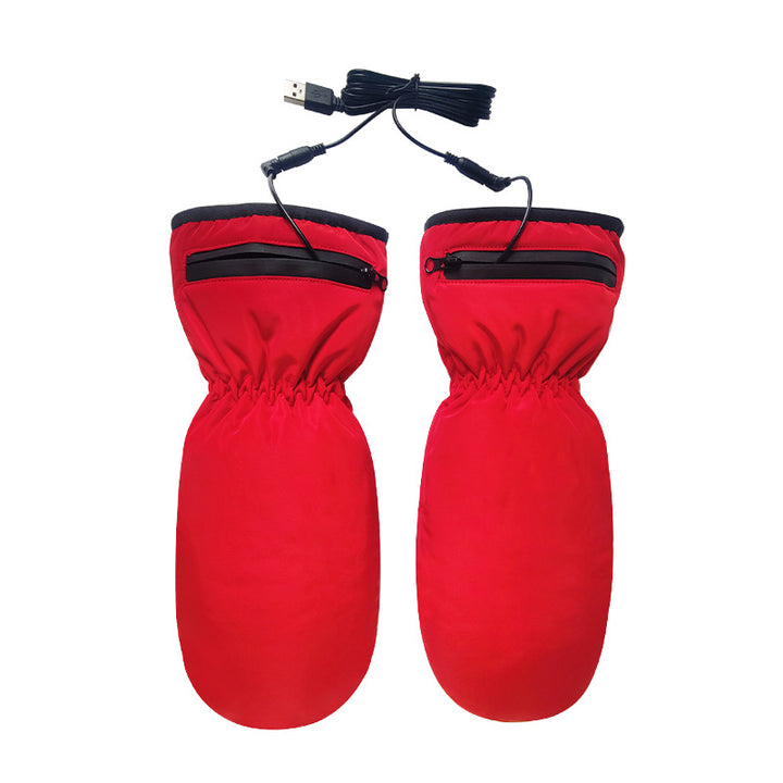 Black windproof USB heated mittens