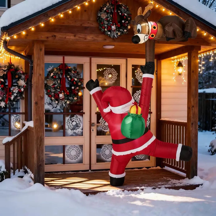 Heat Hollow Inflatable Climbing Santa with Reindeer and LEDs, 8.5ft