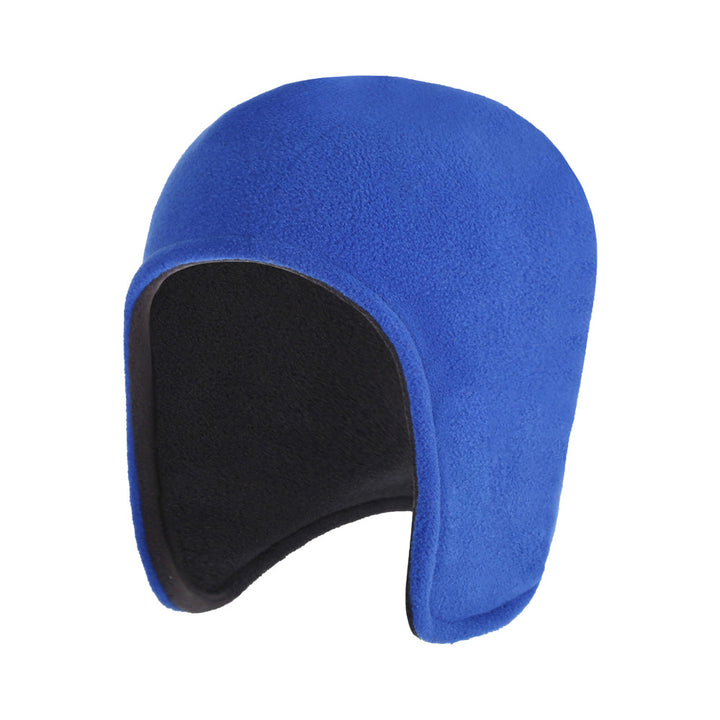 Black polar fleece cap with ear flaps