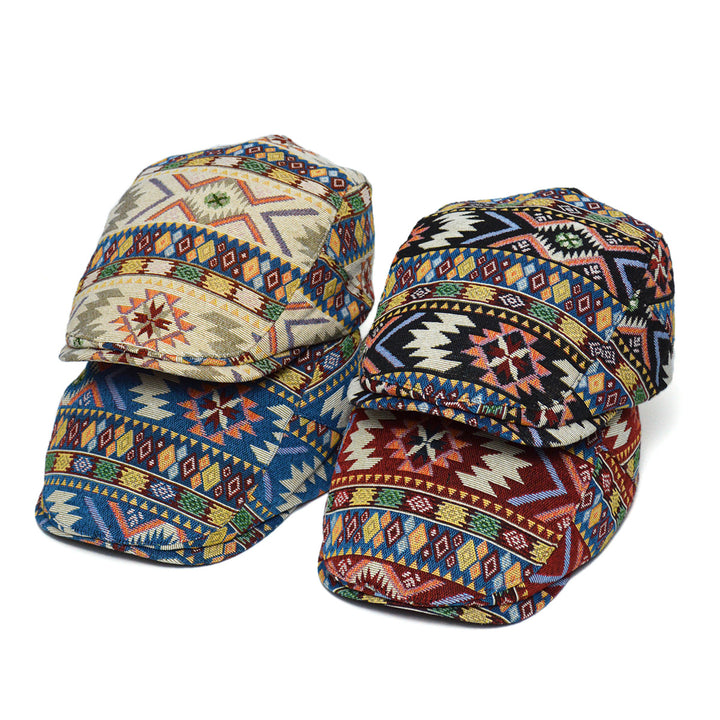 Patterned flat cap with geometric jacquard