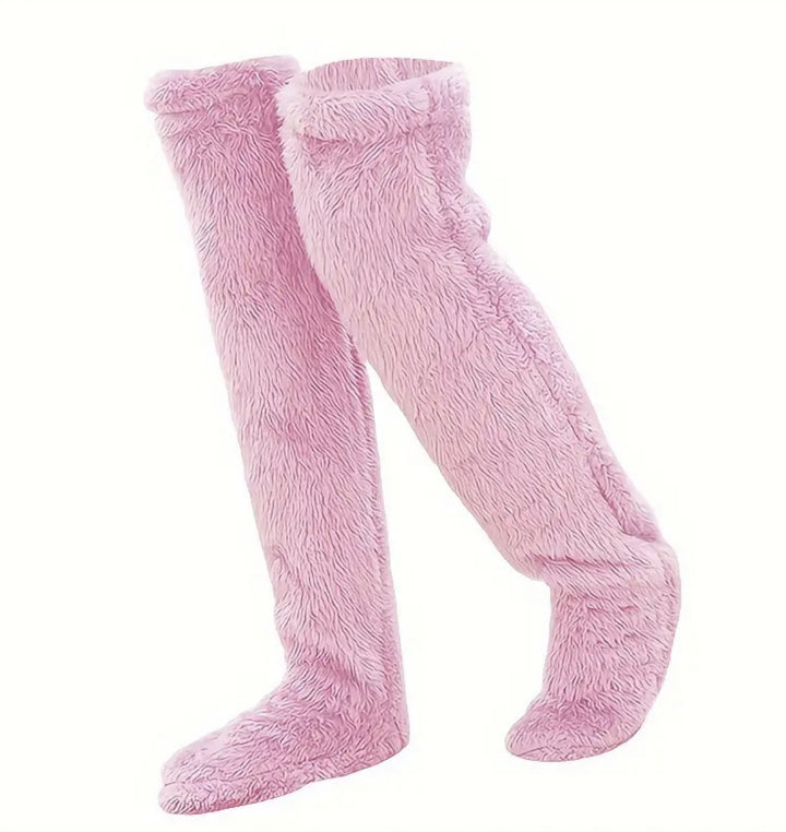 Fluffy plush over the knee socks in pink