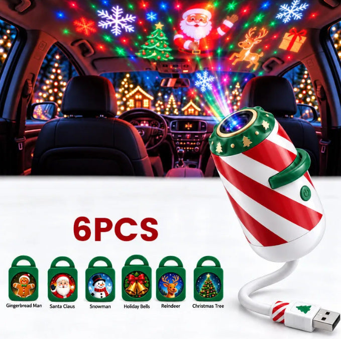 Heat Hollow Christmas Car Projector Light, USB Gooseneck with Discs