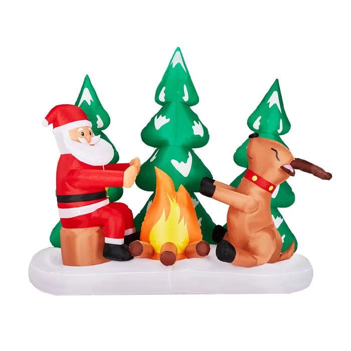 Heat Hollow 9ft Inflatable Santa and Reindeer Campfire Scene