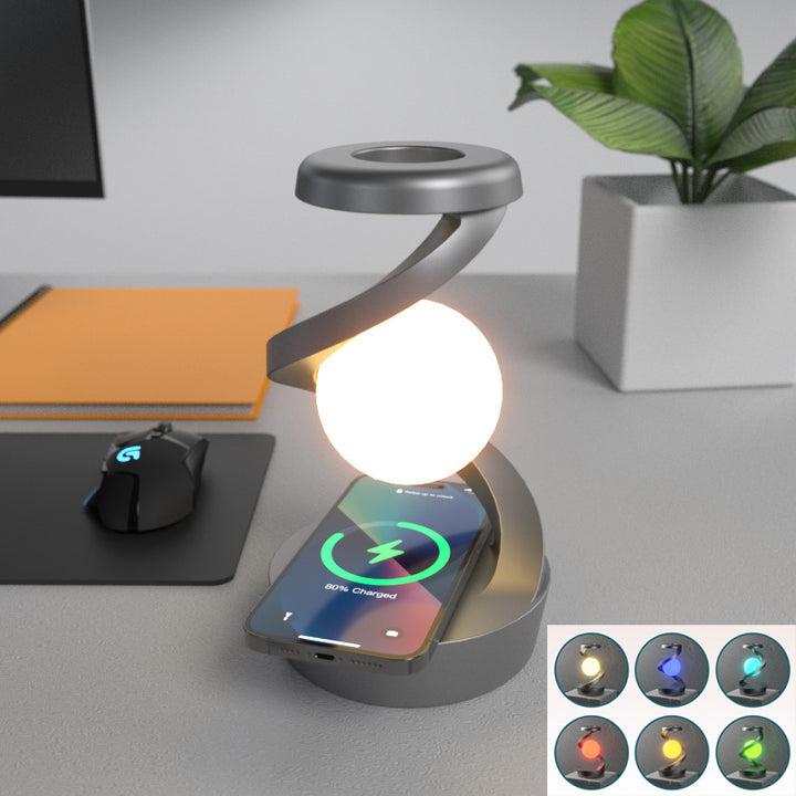 Floating moon lamp in spiral frame