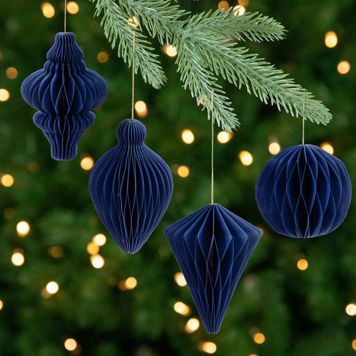 Heat Hollow Set of 4 Navy Honeycomb Paper Christmas Ornaments