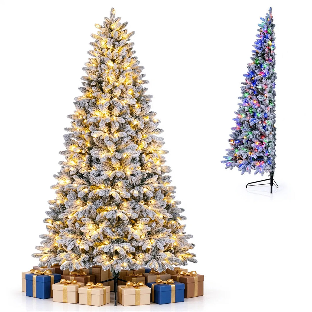 Flocked half Christmas tree with lights