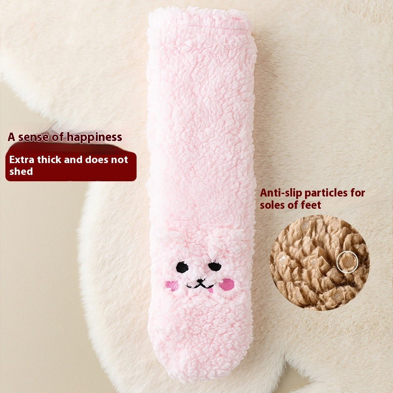 Fluffy fleece floor socks with bunny face