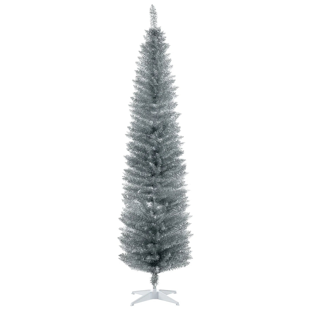 Tall silver slim pencil tree, unlit