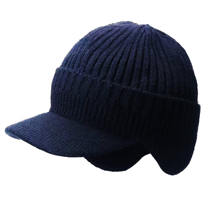 Black mens peaked beanie with ear flaps