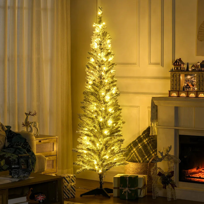 Heat Hollow Snow-Flocked Pencil Christmas Tree with 170 Warm LEDs