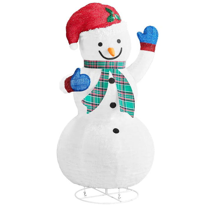 Heat Hollow 4ft Collapsible Light-Up Snowman with Plaid Scarf