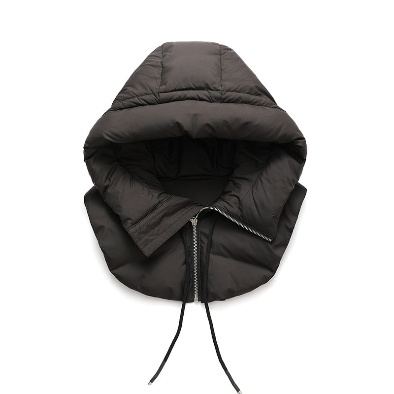 Ivory quilted down hood with neck warmer