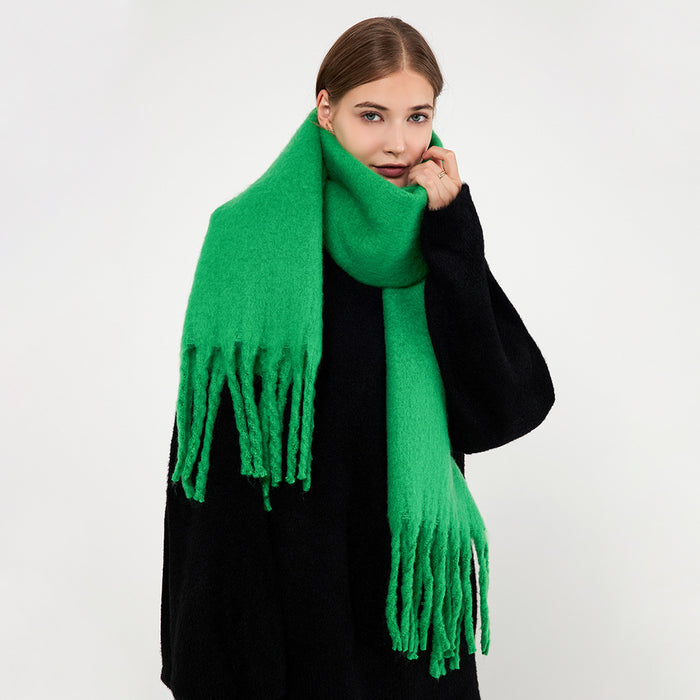 Heat Hollow Extra Long Fluffy Mohair Feel Scarf with Tassels