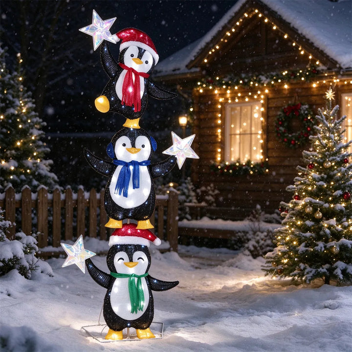 Lit stacked penguin Christmas decoration