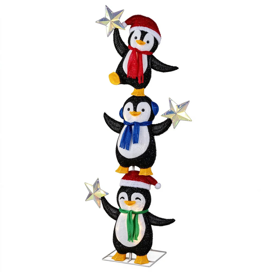 Lit stacked penguin Christmas decoration