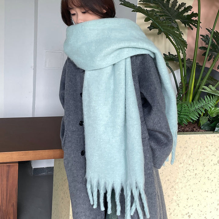 Pink oversized fluffy scarf with tassels