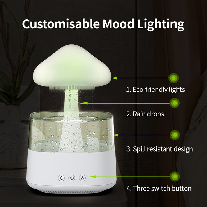 2 In 1 Rain Cloud Desk Humidifier With Mushroom Night Light