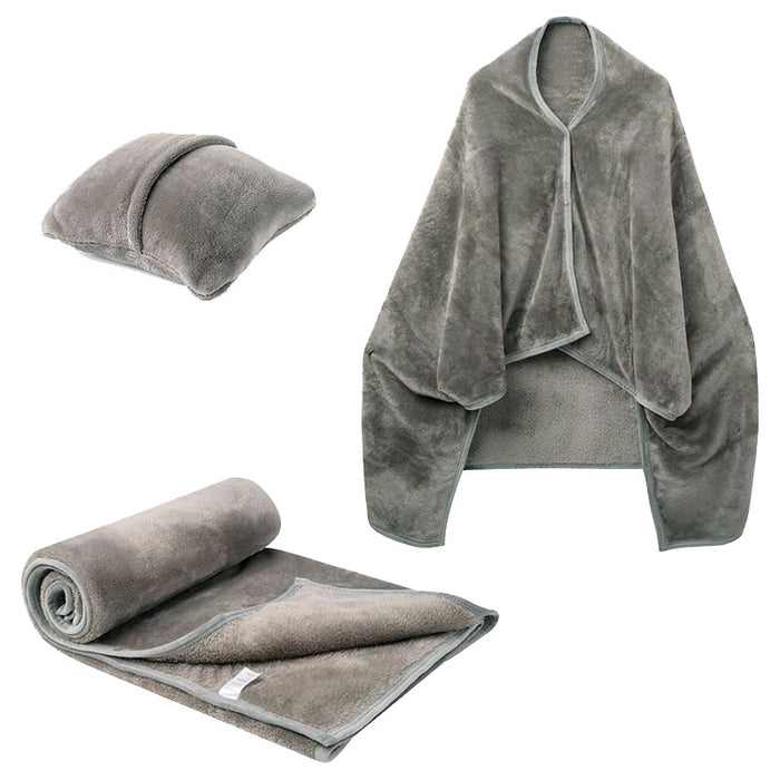 Heat Hollow 3-in-1 Fleece Blanket Shawl that Folds into a Cushion