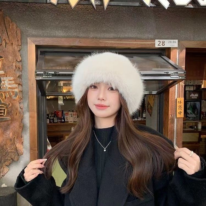 Heat Hollow Fluffy Faux Fur Hat with Rolled Brim