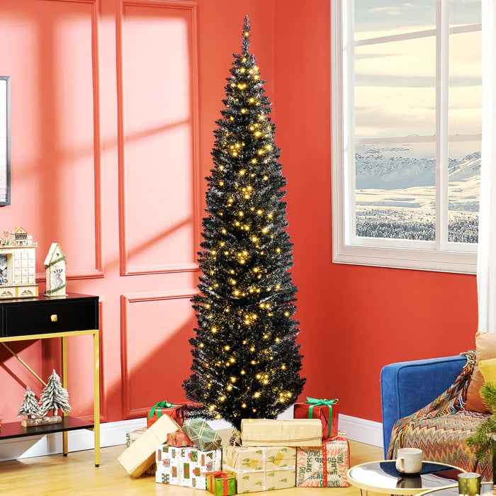 Heat Hollow Black Pre-Lit Pencil Christmas Tree with 250 LEDs