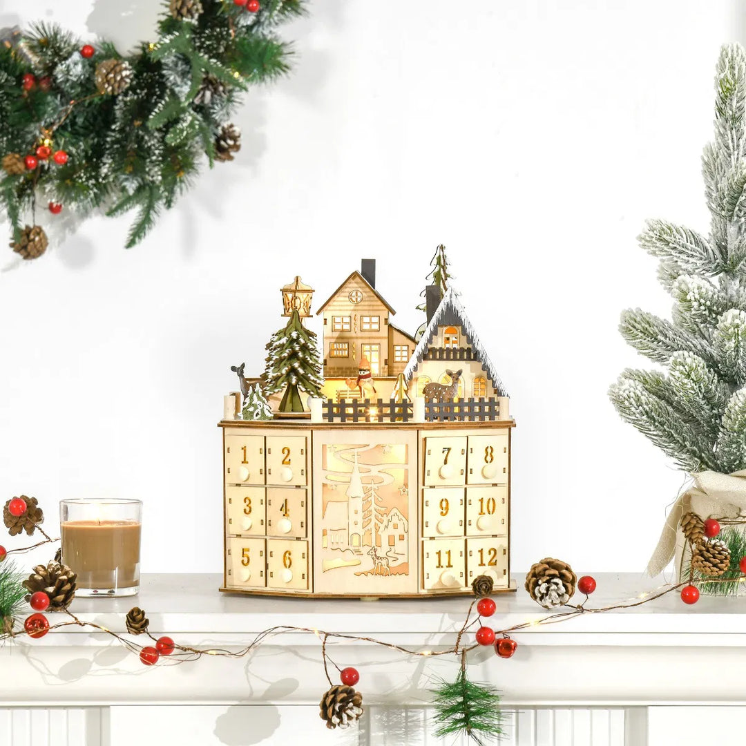 Wooden lit Christmas village advent calendar