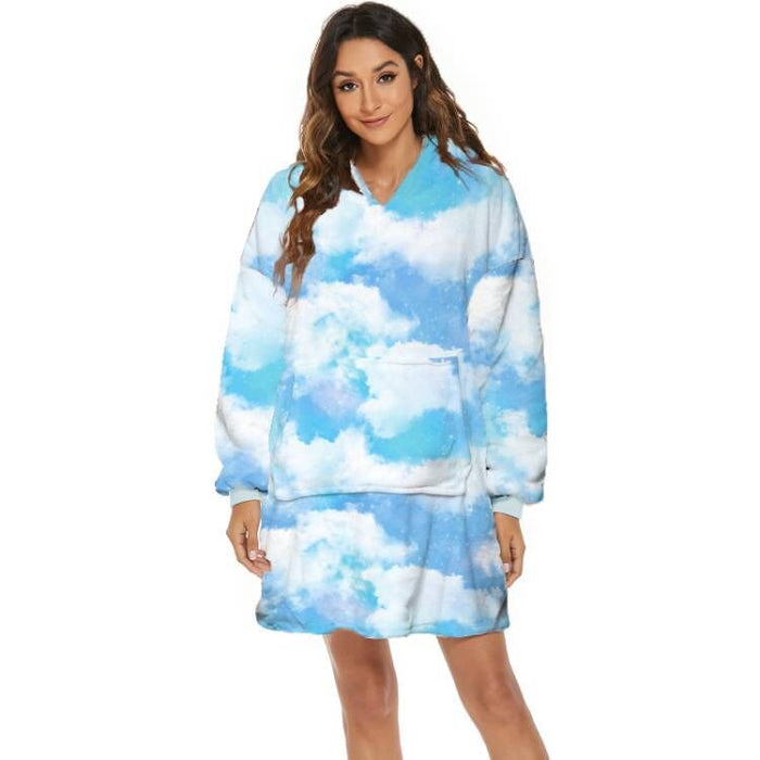 Heat Hollow Oversized Hooded Blanket with Fun Prints and Pocket