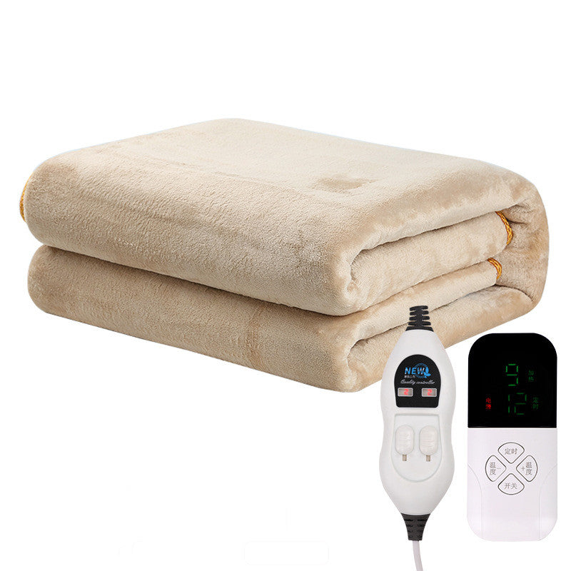 Brown flannel electric under blanket on bed