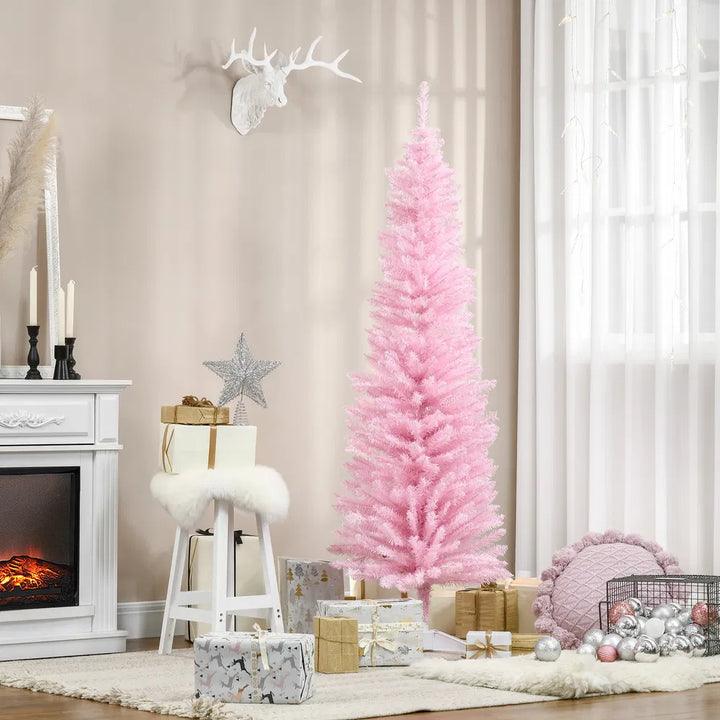 Pink slim pencil Christmas tree, unlit