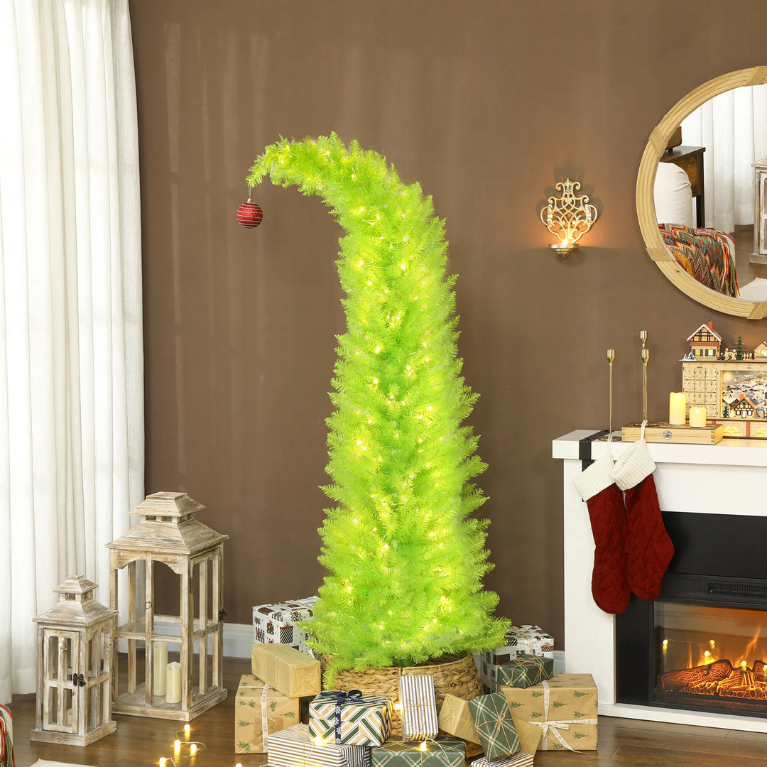 Lime green Christmas tree with bent top