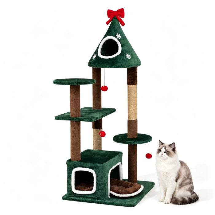 Heat Hollow Green Christmas Cat Tree with Bell Balls, 137cm
