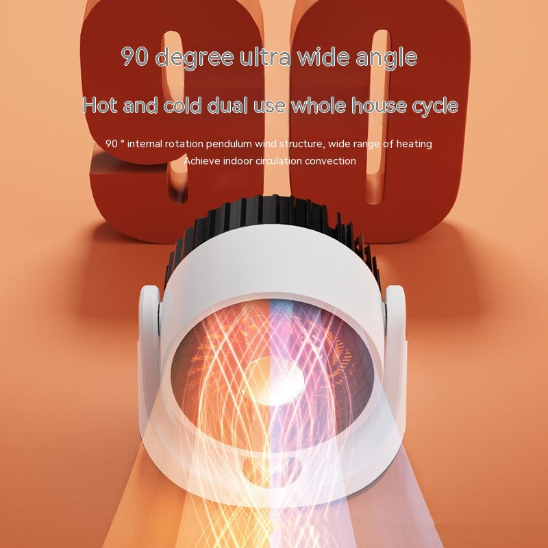 White round desktop fan heater with tilting head