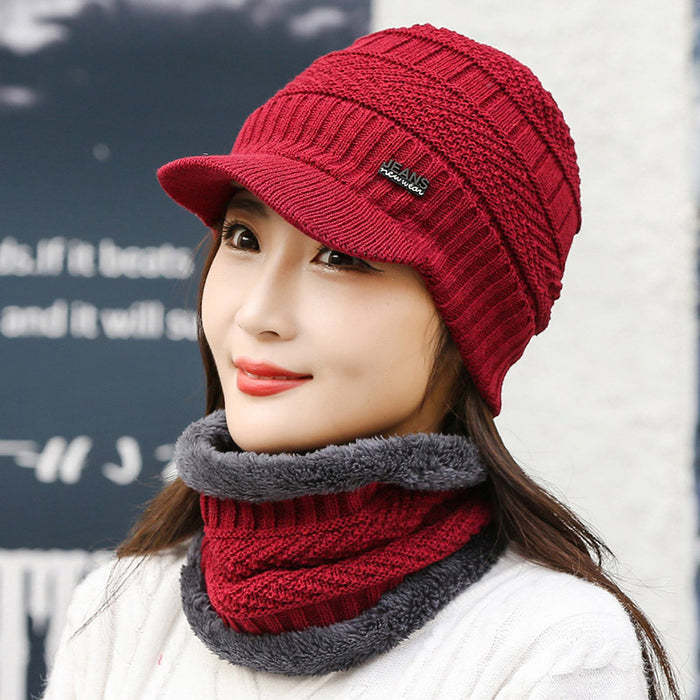 Heat Hollow Knitted Peaked Beanie and Neck Warmer Set, Fleece Lined