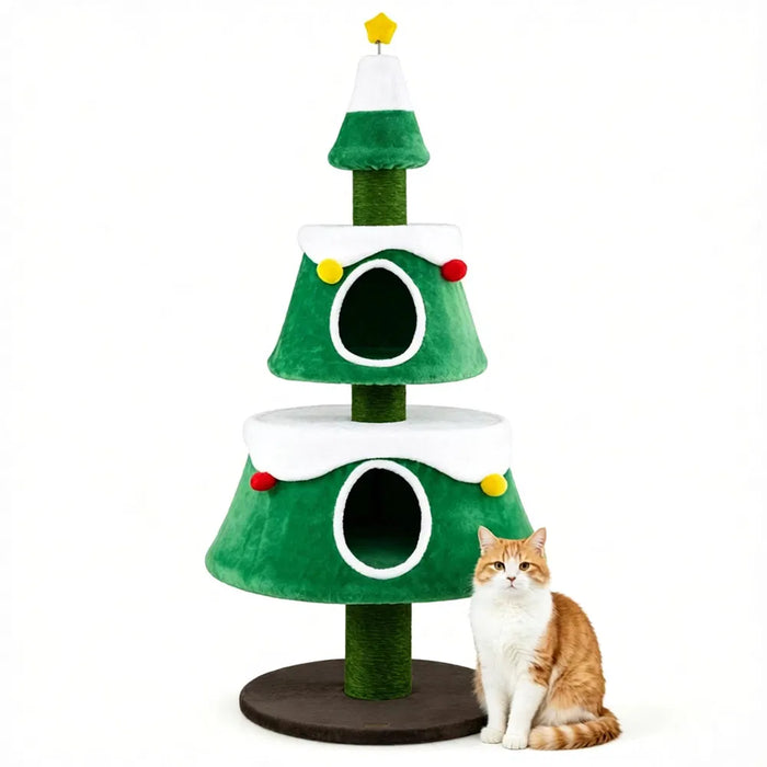 Heat Hollow Christmas Tree Cat Tree with 2 Plush Condos, 156cm